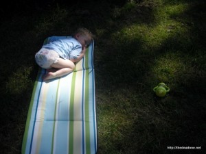 He was so tired, he just fell asleep outside